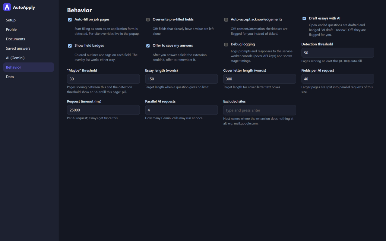 AutoApply Behaviour Settings